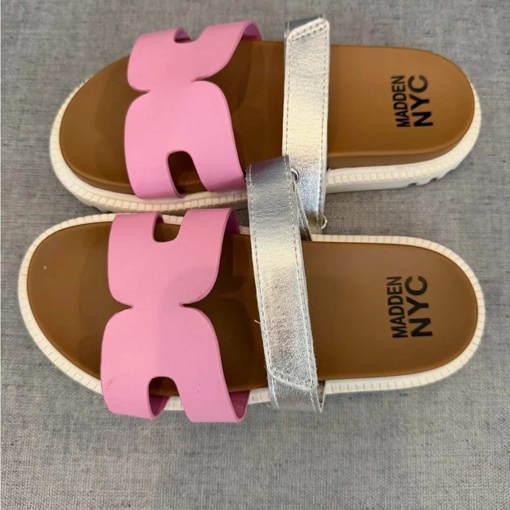 Madden NYC Kids Pink & Silver Slide Sandals